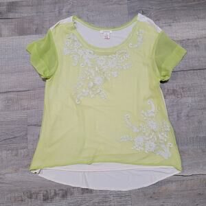 Sundance Embroidered Silk Short Sleeve Shirt Size Medium Sheer Green Boho Top